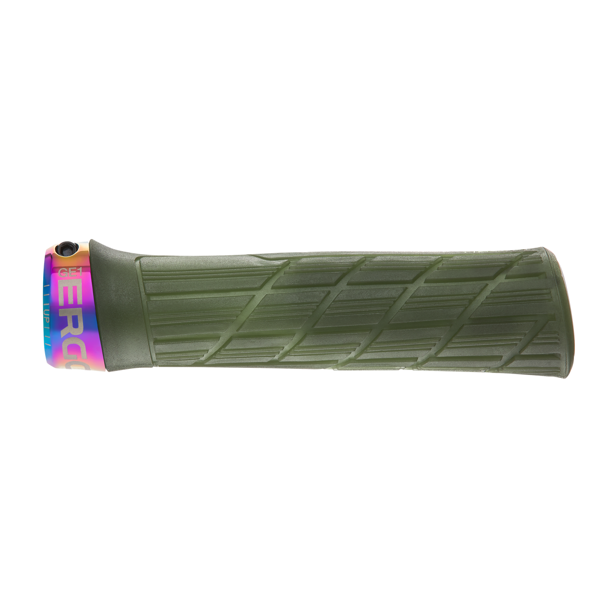 ERGON GE1 EVO Factory Griffe in Frozen Moss Grün mit Oil-Slick-Klemmringen – Detailansicht
