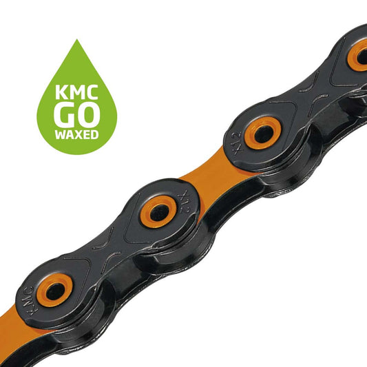 Kette 12V KMC DLC12 Waxed Schwarz/Orange Gewachst