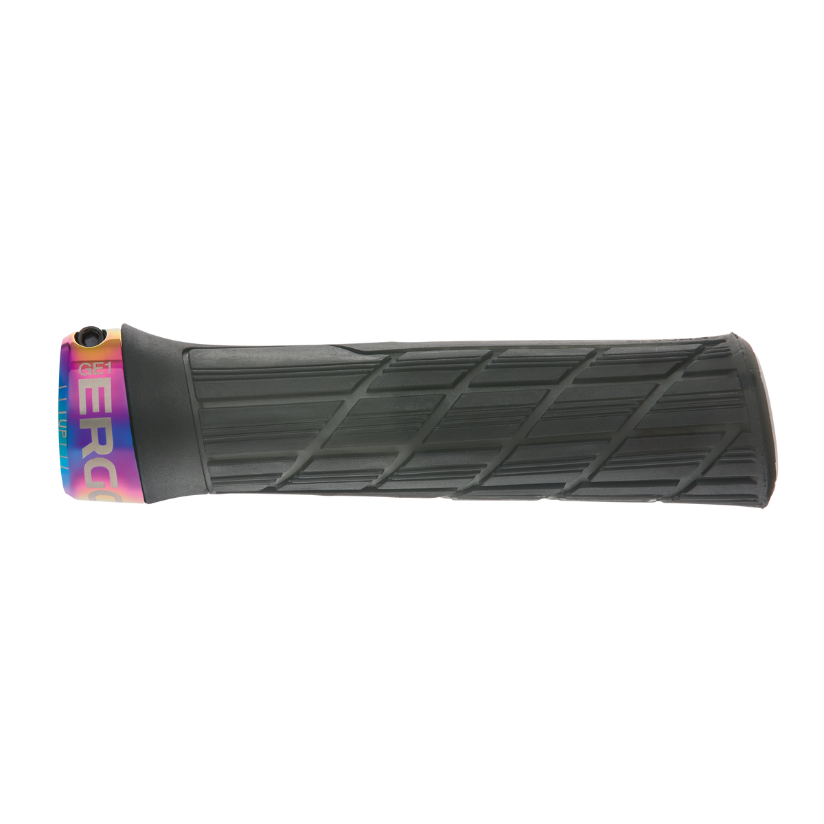 ERGON GE1 EVO Factory Slim Griffe in Stealth Frozen Schwarz mit Oil-Slick-Klemmringen – Detailansicht