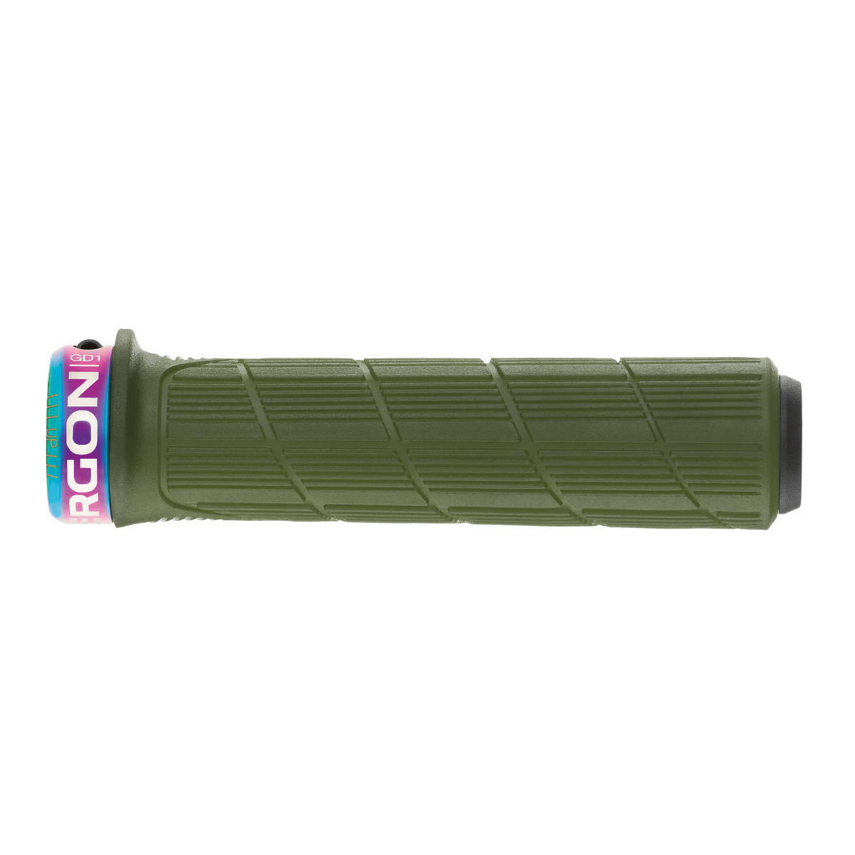 ERGON GD1 EVO Factory Griffe in Frozen Mossgrün mit Oil-Slick-Klemmringen – Detailansicht
