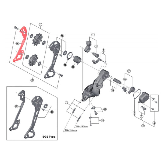 Mittlere innere Schaltwerk-Lasche für Shimano XT M8000 GS Hinterderailleur #Y5RT09000