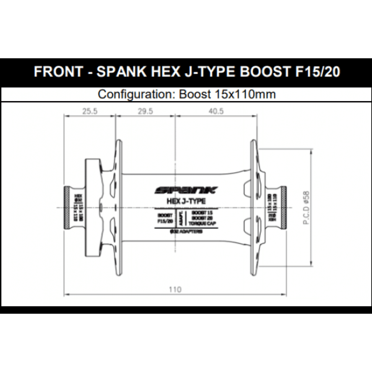 Vorderradnabe SPANK HEX 15/20 mm Boost Silber