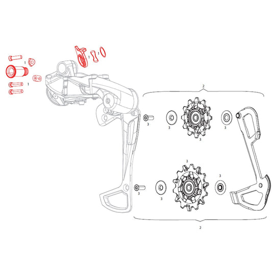 Kit Befestigungsschrauben und Anschläge Hinterer Umwerfer SRAM EAGLE GX 12V