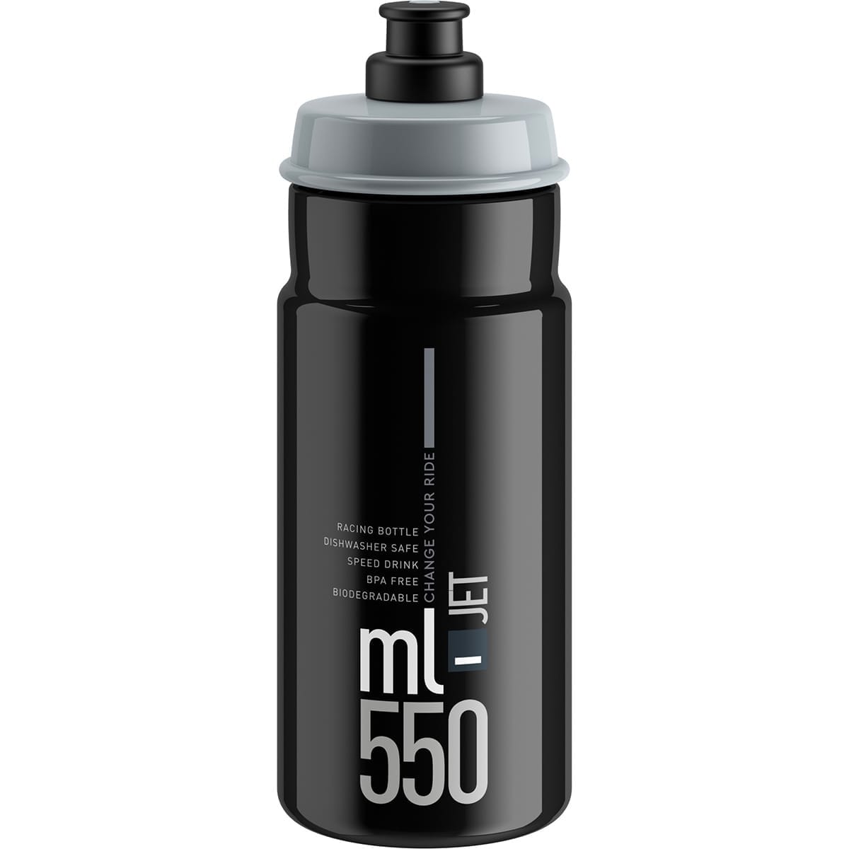 Trinkflasche ELITE JET Schwarz Logo Grau
