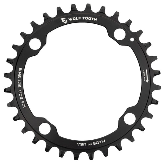 WOLF TOOTH 104 BCD 12V Shimano 4-Loch 104mm Kettenblatt Schwarz