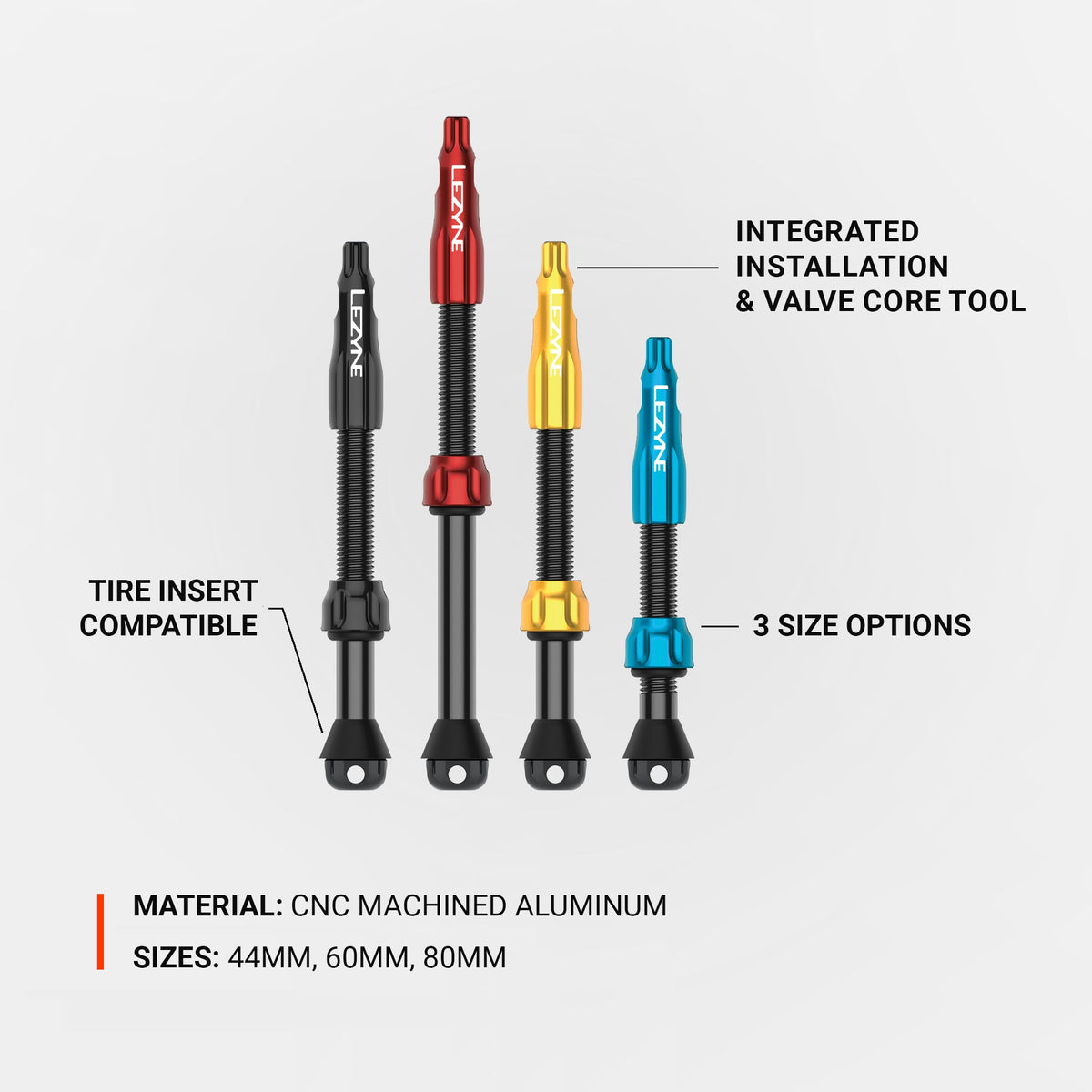 2er-Set Tubeless-Ventile LEZYNE CNC PRO 60 mm Schwarz