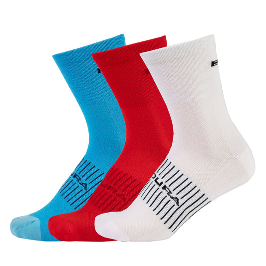 ENDURA COOLMAX RACE Socken 3 Paar Weiß/Blau/Rot