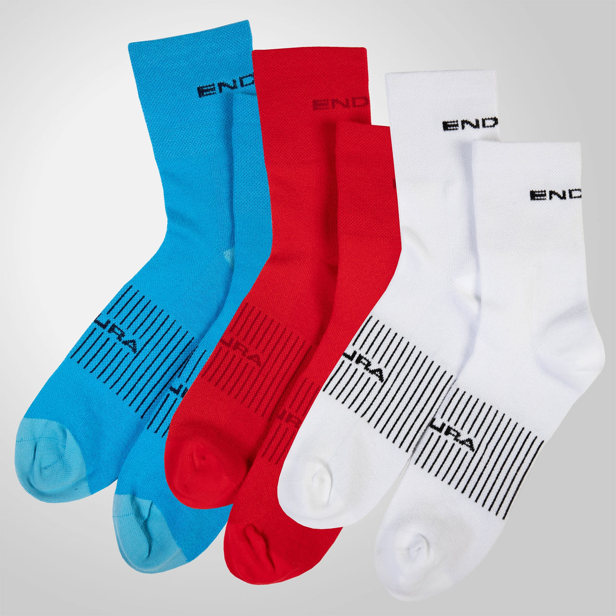 ENDURA COOLMAX RACE Socken 3 Paar Weiß/Blau/Rot