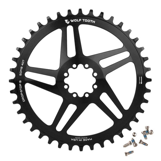 Einfach-Kettenblatt WOLF TOOTH DROP-STOP ST GRAVEL DM 8 Schrauben Sram Schwarz