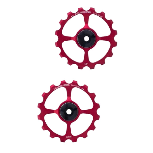 Hintere Schaltwerk-Rollen 10/11V CYCLINGCERAMIC OVERSIZE SHIMANO Aluminium Rot